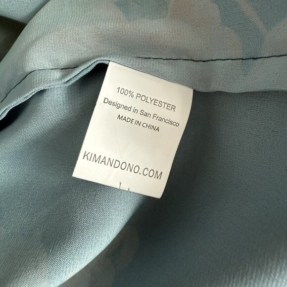 Kim + Ono Coral Chrysanthemum Long Kimono Robe Blue Floral One size - Picture 8 of 8